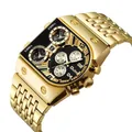 Oulm oversized men's multi-timezone quartz watch with gold stainless steel strap - Single Watch / Black