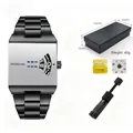 Men's fashionable square quartz watch set including steel band strap and watch tool kit - With Black Link Remover Set / Silver Face Black Strap