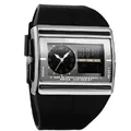 Close-up of OHSEN dual-display men's sports watch with black rubber strap and silver case - Black