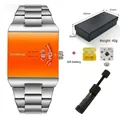 BOSME men's square quartz watch set with orange dial, steel band, gift box and tool. - With Black Link Remover Set / Orange Dial Silver Strap