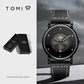 Elegante orologio nero minimalista TOMI con cinturino in pelle e funzione datario integrata - Stile T033-1 / Cassa Nera Cinturino Nero