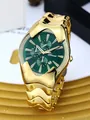 Montre de luxe pour hommes style wormhole Y2K avec bracelet doré et cadran vert. - Boîtier Or Cadran Vert