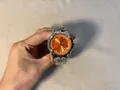 Men's Y2K irregular wristwatch with bright orange dial and silver metallic strap - Silver Orange