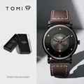 Orologio di moda minimalista TOMI con cinturino in pelle marrone e quadrante nero - Stile T033-2 / Cassa Nera Cinturino Marrone Scuro