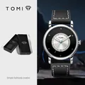 Orologio di moda minimalista TOMI con cinturino in pelle nera e datario calendario - Stile T033-3 / Cassa Argento Cinturino Nero