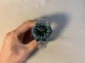 Silver Y2K men's irregular watch with metallic casing and sunburst dark green dial - Silver Green