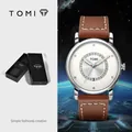 Orologio di moda minimalista TOMI con cinturino in pelle marrone e quadrante cavo - Stile T033-4 / Cassa Argento Cinturino Marrone