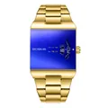 Fashionable men's square quartz watch featuring a gold steel band and blue dial - Gold Case Blue Dial