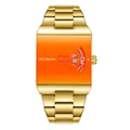 Elegant men's quartz watch featuring a gold steel band and a unique square orange dial - Gold Case Orange Dial
