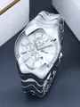Montre homme concept ver de terre Y2K en acier inoxydable poli argenté - Boîtier Argent Cadran Blanc