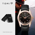 Montre à quartz TOMI pour homme avec boîtier or rose, cadran noir et bracelet en cuir - Boîtier Or Rose Bracelet Noir (T098-5)