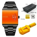 Trendy square men's quartz watch with orange dial and black steel band accessory set - With Yellow Link Remover Set / Blue Dial Black Strap