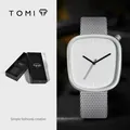 Montre à quartz TOMI minimaliste en forme de galet avec bracelet en maille argentée - Maille Argentée Cadran Blanc