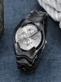 Montre de sport pour homme style futuriste Y2K concept trou de ver en finition noir métal - Boîtier Noir Cadran Gris