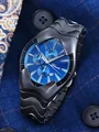 Montre de sport pour homme style Y2K concept wormhole avec cadran bleu et bracelet gris foncé - Boîtier Noir Bleu