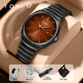 Coffret cadeau montre à quartz TOMI élégant pour homme avec bague et broche luxe - Coffret Cadeau 5 Pièces / Bracelet Noir Cadran Marron (T307-2)