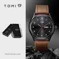 Montre TOMI minimaliste avec bracelet en cuir marron et double calendrier avec boîte - Style Femme (T031-2) / Boîtier Noir Bracelet Rouge