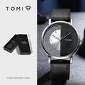 TOMI hollow design transparent dial watch with black leather strap minimalist fashion style - T080-3 / Silver Case Black Strap