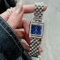 Montre Scottie vintage carrée pour femme, cadran bleu et boîtier argenté en forme de cadenas - Acier Argenté Bleu