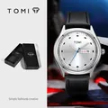 Montre minimaliste TOMI, boîtier argenté, cadran jour-date blanc et bracelet en cuir noir - Style Femme (T031-3) / Boîtier Argent Bracelet Noir