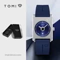 Montre à calendrier carrée TOMI avec bracelet en silicone bleu et fonction date pour hommes - Montre Calendrier Carrée (T022-4) / Avec Boîte Cadeau / Boîtier Argent Style Bleu (T022-4)