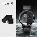 TOMI creative minimalist hollow design unisex watch with premium black leather strap - T080-1 / Black Case Black Strap