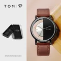 TOMI unisex fashion watch in brown leather with unique hollow transparent dial - T080-2 / Black Case Coffee Strap