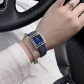 Montre à quartz carrée vintage pour femme avec cadran bleu élégant et bracelet en tissu - Bracelet en Cuir Bleu