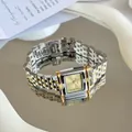 Montre femme vintage carrée en forme de cadenas avec bracelet bicolore or et argent - Bracelet en Acier Bicolore