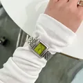 Montre carrée vintage pour femme avec bracelet en métal argenté et cadran vert citron - Acier Argenté Vert