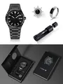 TOMI men's luxury business watch set featuring black steel strap watch and ring - Black Dial Black Band Set / Black (T302-1)