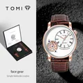 Orologio al quarzo da uomo TOMI Face Gear con cinturino in pelle marrone e cassa oro rosa - Quadrante Bianco Cassa Oro Rosa Cinturino Marrone (T103-6)