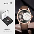 Orologio al quarzo professionale TOMI da uomo con cassa oro rosa e cinturino in pelle marrone - Cassa Oro Cinturino Marrone