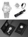 TOMI minimalist silver men's watch gift set with ring, brooch, and adjuster in box. - Watch and Bracelets Gift Box Set / Silver (T301-3)