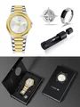 TOMI professional business men's watch set with steel band, star brooch and ring - Two-Tone Gold (T301-5)