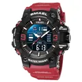 Επαγγελματικό αθλητικό ρολόι SMAEL για άνδρες με διπλή ψηφιακή οθόνη σε κόκκινο-μαύρο - Κόκκινο