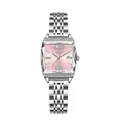 Elegant ladies square watch with pink dial and silver stainless steel strap LA692 - Silver Case Pink Dial