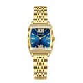 Montre Labaoli femme carrée en acier doré avec cadran bleu et cristaux - Style Carré Boîtier Doré Cadran Bleu (LA692) / Boîtier Doré Cadran Bleu