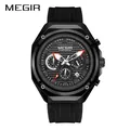 Reloj cronógrafo deportivo para hombre MEGIR 8118 todo en negro con correa de silicona - Negro