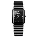 CHENXI luxury square black and silver quartz watch with ceramic link bracelet for women - Men's Black - Artistic Style