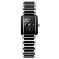 Elegant Chenxi square black dial quartz watch featuring ceramic and metal link bracelet - Women Black Artistic
