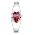 Montre bracelet jonc unique style Y2K en forme de larme avec finition argent et cadran rouge - Boîtier Argent Cadran Rouge
