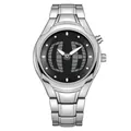 Vintage Y2K style silver stainless steel watch with black graphic dial for men - Round Black Dial