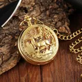 Élégante montre à gousset mécanique dorée vintage avec motif de cerf évidé détaillé - Cerf Sculpté à Jour / Or PM076
