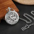 Montre à gousset mécanique argentée rétro avec motif de cerf sculpté et ajouré - Cerf Sculpté à Jour / Argent PM077