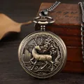 Montre à gousset mécanique vintage en bronze avec motif de cerf évidé élégant - Cerf Sculpté à Jour / Bronze PM036