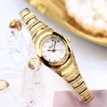 Elegant Gedi gold-tone women's bracelet watch featuring sparkling rhinestone details - Gold Case White Dial Gold Band