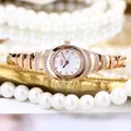 GEDI elegant rose gold vintage bracelet watch with diamond-inlaid bezel and pearl background - Rose Gold Case White Dial Rose Gold Band