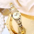Elegant Gedi women's gold bracelet quartz watch featuring rhinestone details on luxury tray - Gold Case Gold Dial Gold Strap