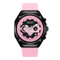 Reloj cronógrafo deportivo MEGIR para hombre con correa de silicona rosa y esfera negra - Rosa